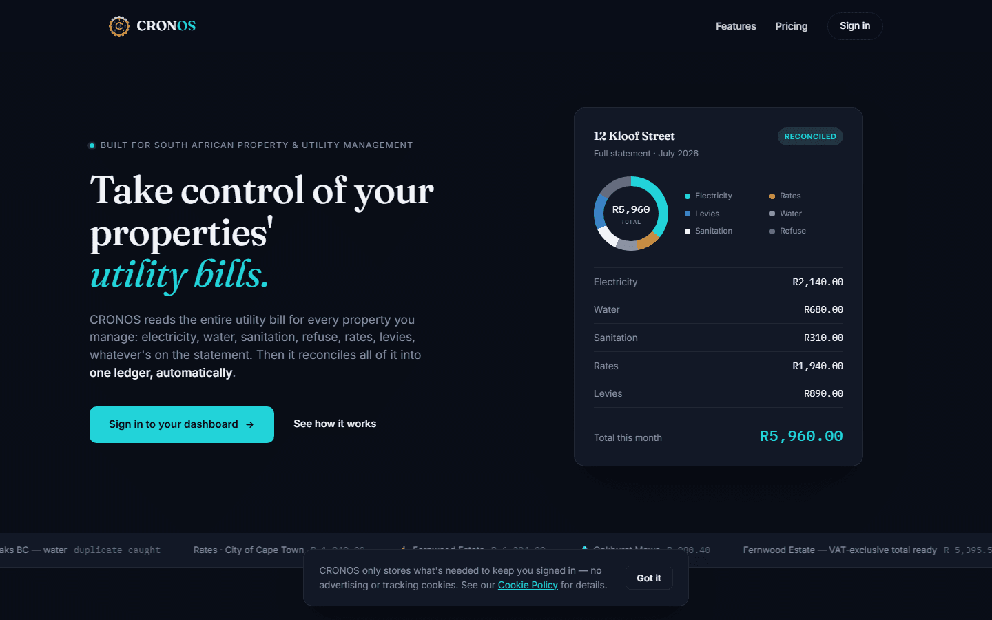 CRONOS: screenshot of the live site