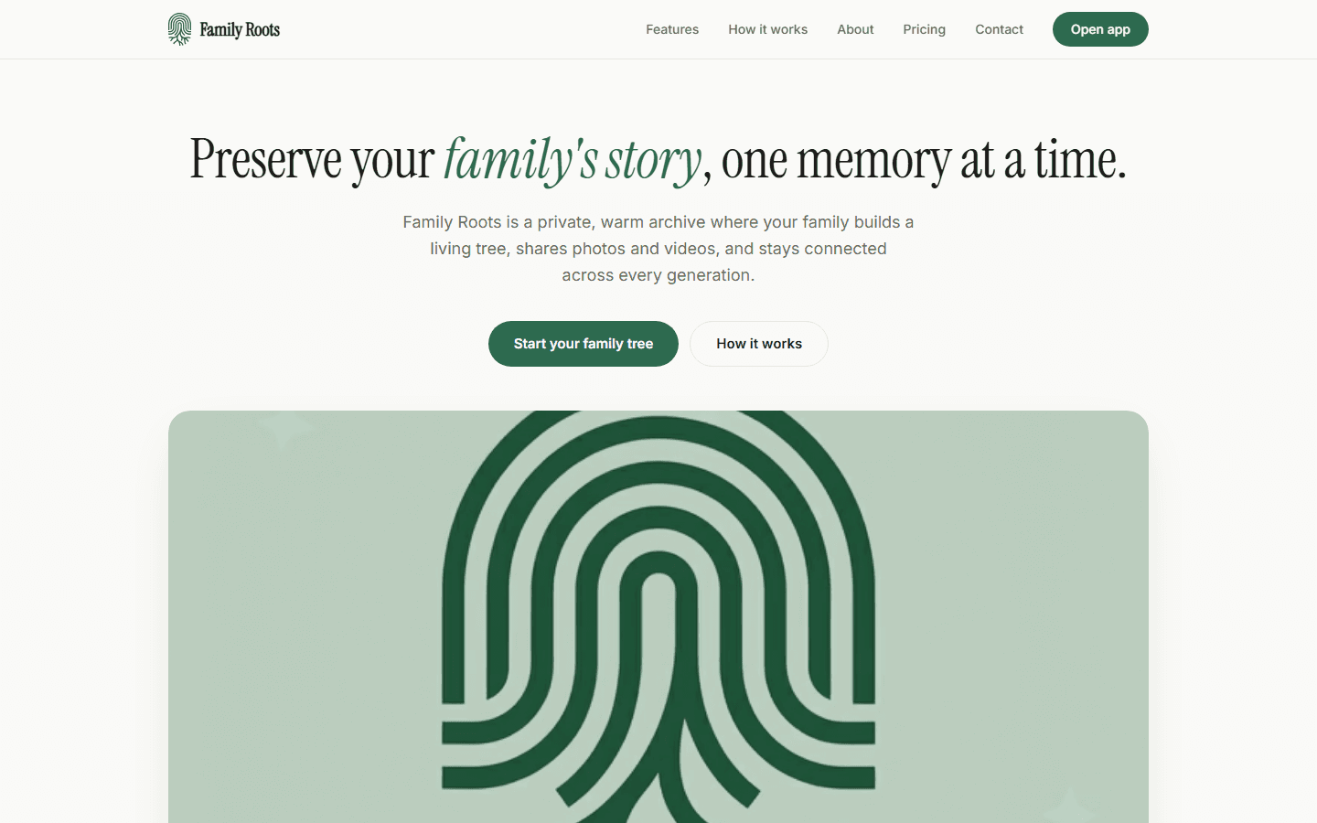 Family Roots: screenshot of the live site