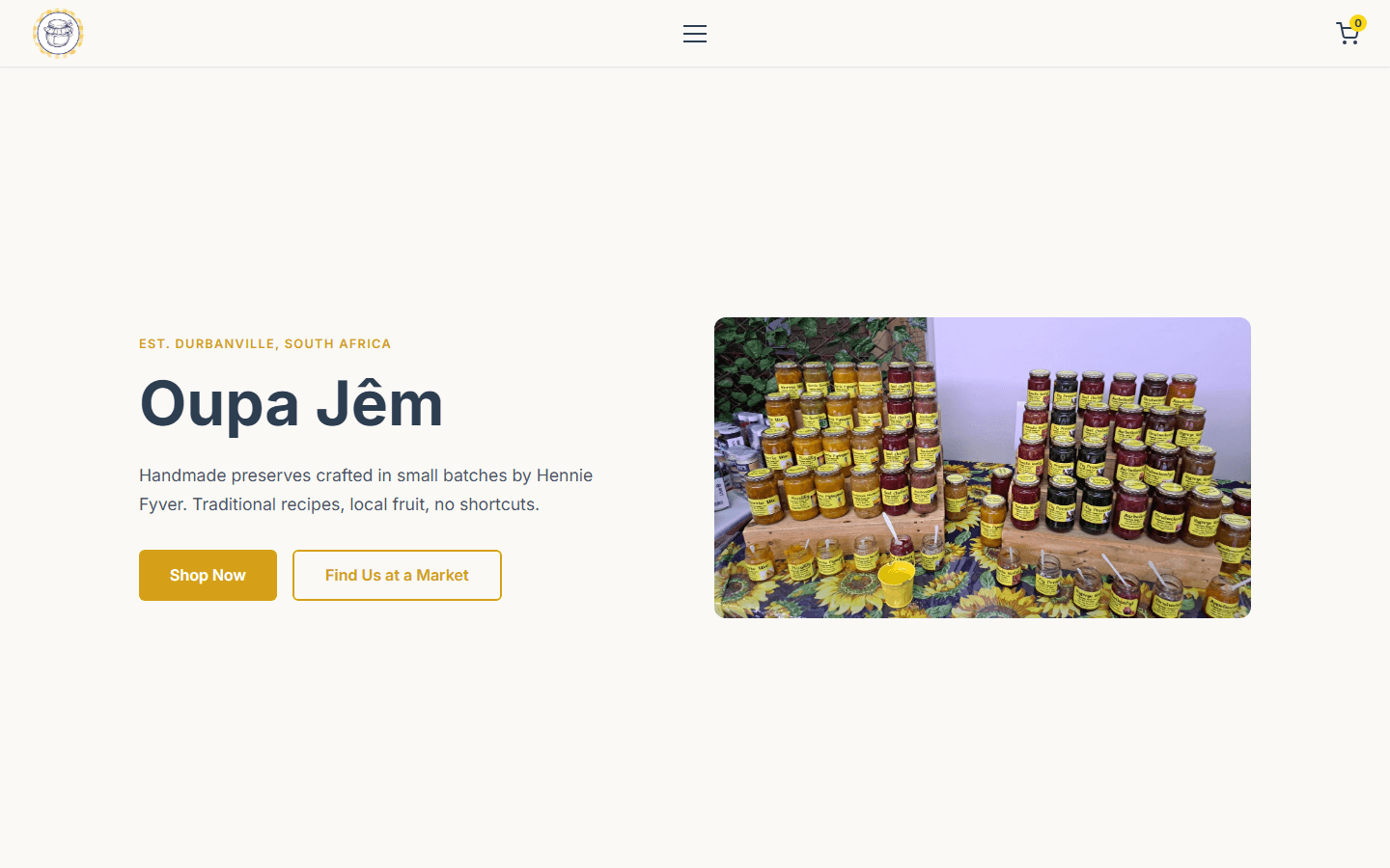 Oupa Jêm: screenshot of the live site